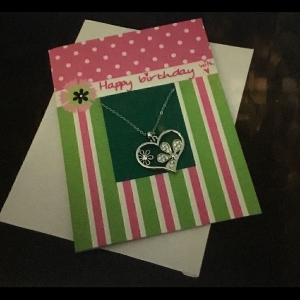 Happy Birthday Card with Hearts & Flowers Necklace